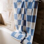2x Handdoek en badmat Hay, Check, blauw/wit