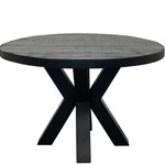 Eettafel rond mangohout 130 cm, Zwart, 2025