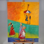 Acryl schilderij, Maya Wildevuur, Drie vrouwen, 2001