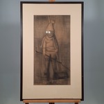 2x Houtskool tekening, R. Klein, De kleine baanveger, 1961