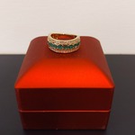 Gouden ring met diamanten en smaragden, Groen / goud