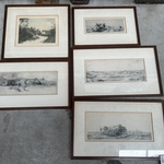 5x Oude tekening in lijst