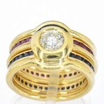 Gouden ring met diamant, robijnen en saffieren