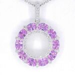 Witgouden hanger met roze saffieren en diamanten in een cirkel gezet