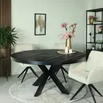Eettafel mangohout 130 cm rond incl. kruispoot, Black, 2025
