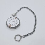 Zilveren mechanisch zakhorloge met ketting