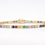 Geelgouden tennisarmband met multi colour edelstenen