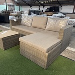 Loungebank met bijzettafel met glasplaat, bruin