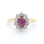 Gouden entourage ring met robijn en diamanten