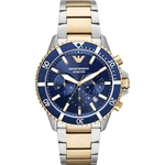 Emporio Armani Chronograaf Tweekleurig Roestvrijstalen Horloge Blauw/Z