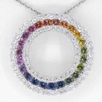 Witgouden hanger met multi colour saffieren en diamanten in een cirkel