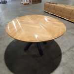 Ronde eiken eettafel, Visgraat blad | Stalen poot | 140 cm, Eiken, 202