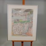 Tekening, G. Kooy, Man met honden in landschap 3, 1983