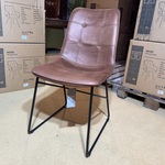 Set van 6 eetkamerstoelen, cognac microvezelstof, zwart metalen onders