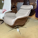 Relaxfauteuil, taupe leer, manueel verstelbaar,design, chromen poot