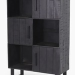 Hoge 2-deurs kast, zwart mangohout, zwart metalen onderstel