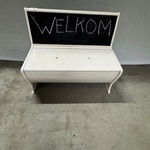 Bankje met krijtbord, wit, vintage