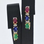 Gouden oorbellen met multicolour edelstenen en diamant