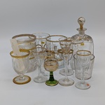 Set divers glaswerk met vergulding, 19e eeuw