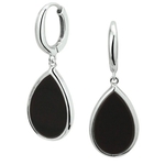 Glams Klap Oorringen Onyx  Zilver