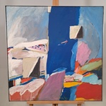 Acryl schilderij in lijst, Hans Boer, Compositie met blauwe baan