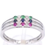 Witgouden ring met diamant en multicolour edelstenen
