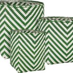 Ca. 36x Plantmanden, Mica Decorations, set van 3, donkergroen/wit