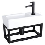 Differnz Ravo Fonteinset Wasbak Keramiek Wit Rechte Kraan Mat Zwart Me