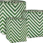 Ca. 36x Plantmanden, Mica Decorations, set van 3, donkergroen/wit