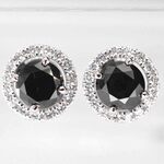 Witgouden diamanten entourage oorbellen met zwarte diamanten (enhanced