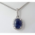 18 carat witgouden hanger met diamanten en saffier, excl. ketting