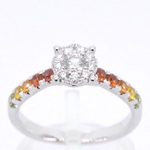 Witgouden ring met diamanten en multicolour saffieren