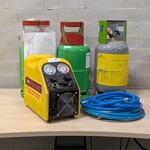 Koelmiddel afpompunit met 3x gasfles R-32 Diflormethaan, CPS, TR500E