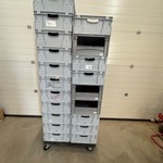 Ca. 20x Magazijnbak, Silverline Enb Basicline, grijs, op dolly