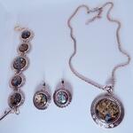 Armband + collier + oorbellen met abalone/parelmoer