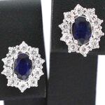 Witgouden oorbellen met diamanten en saffier