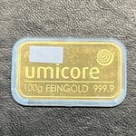 Massief gouden baar van 100 gram