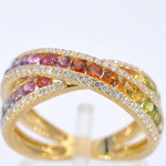 Gouden ring met diamanten en multicolour saffieren