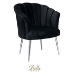 Bella Home Mila – Fauteuil – Velvet – Schelp – Zwarte met zilveren pot
