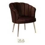 Bella Home Mila – Fauteuil – Velvet – Schelp – Bruin met gouden poten