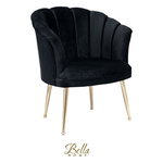 Bella Home Mila – Fauteuil – Velvet – Schelp – Zwarte met gouden poten