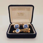 Wako Ginza Tokyo manchetknopen + tie-clip in Delfts Blauw stijl