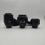 3x Camera lens, Nikon, O.a. AF-S Micro Nikkor 105mm 1:2.8G ED VR
