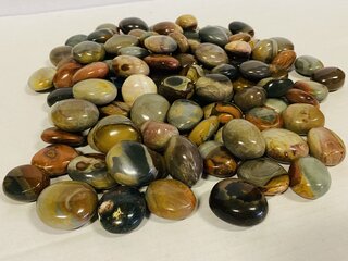 Ca. 100x Polychroomjaspis handsteen S, bruin/groen