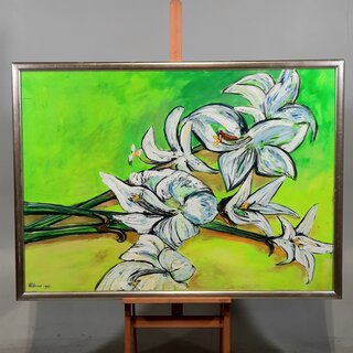 Acryl schilderij op doek Maya Wildevuur (1944-2023), Lelies, 1997