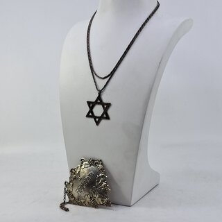 Zilveren collier met Ster van David en flessenhanger