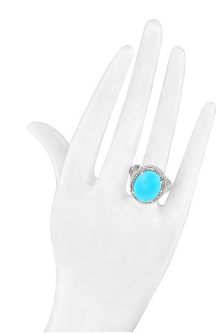 Ring met een grote ovale turquoise en natuurlijke diamanten