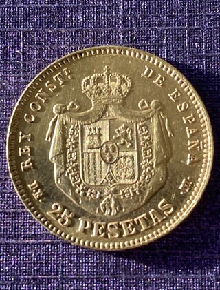 Gouden munt 25 pesetas 1877, Alfonso XII Spanje, bouwjaar 1877