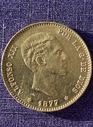 Gouden munt 25 pesetas 1877, Alfonso XII Spanje, bouwjaar 1877