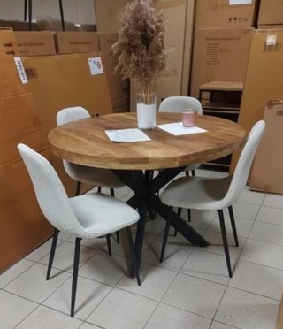 Eettafel rond 130 cm, mango, bouwjaar 2024